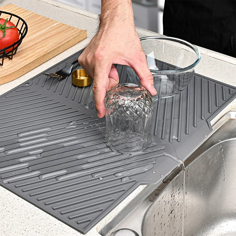 Commercial Kitchen Floor Drain - Silicone Dish Draining Mat, Pots Dish