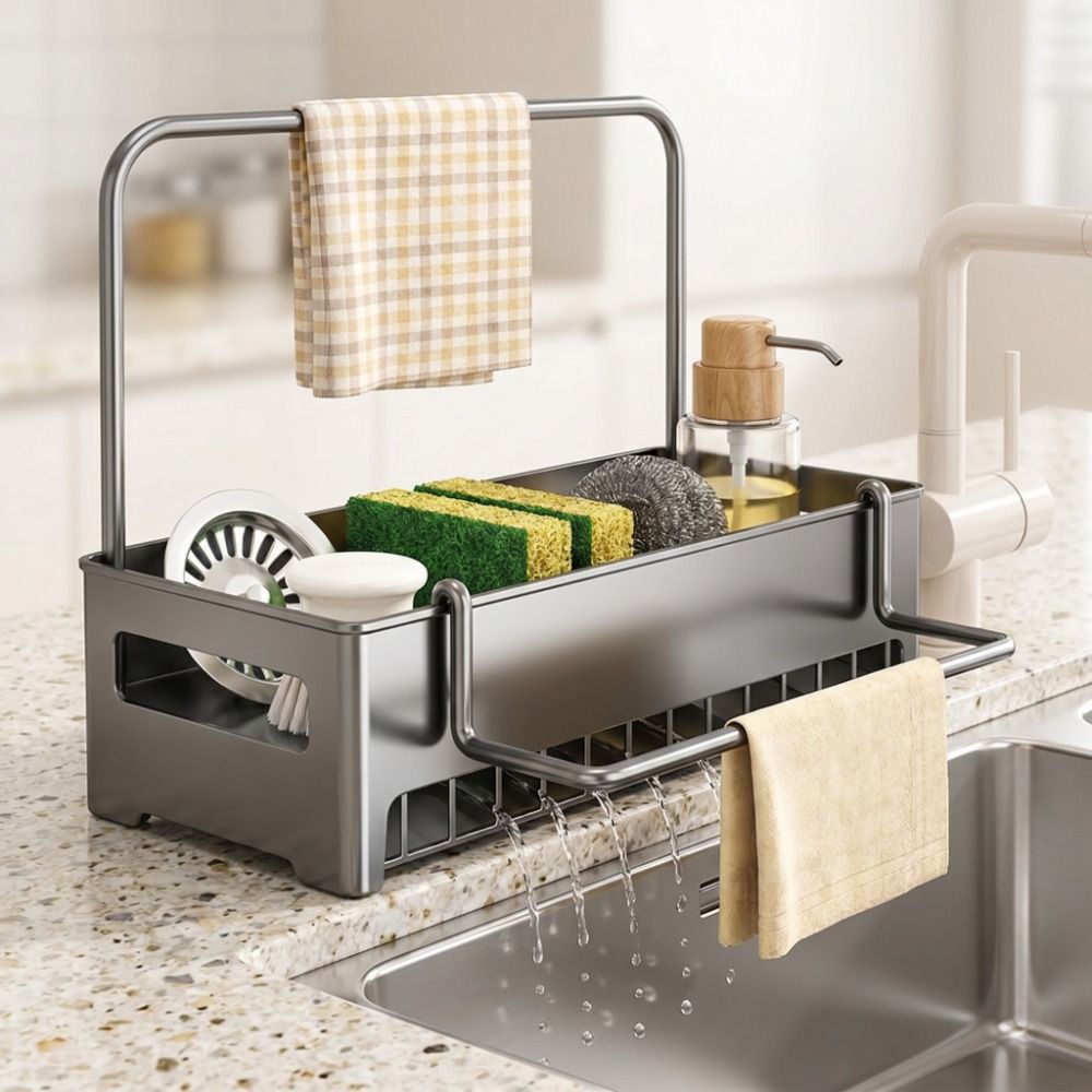 Commercial Kitchen Floor Drain - Space Saving Detachable Sink Storage Rack