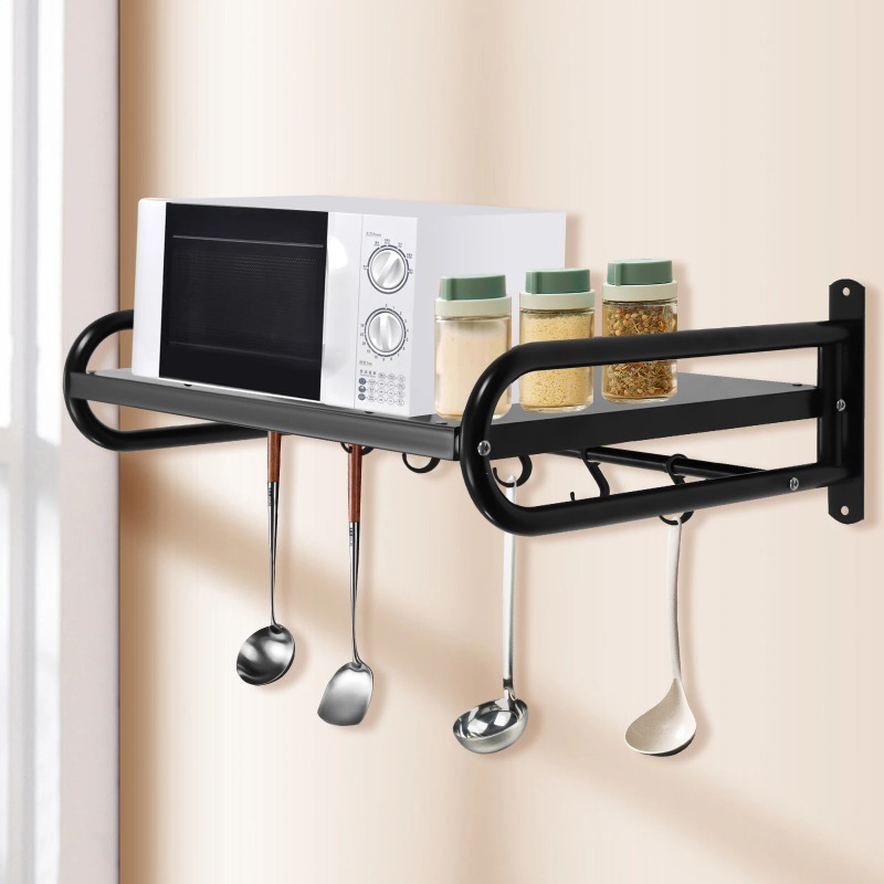 Commercial Kitchen Wall Shelves - Wall-Mounted Microwave Oven Rack, Durable Carbon