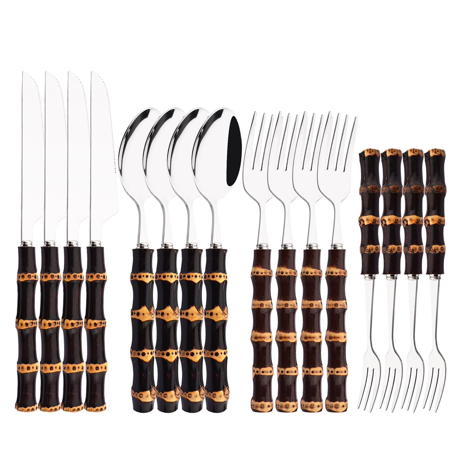 Commercial Kitchen Knives - 16Pcs Bamboo Tableware Set Stainless Steel
