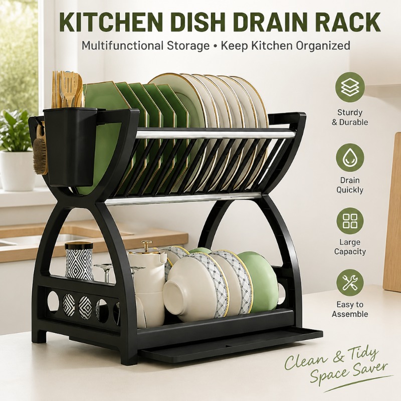 Commercial Kitchen Shelving - 2 Tier Dish Drying Rack Kitchen