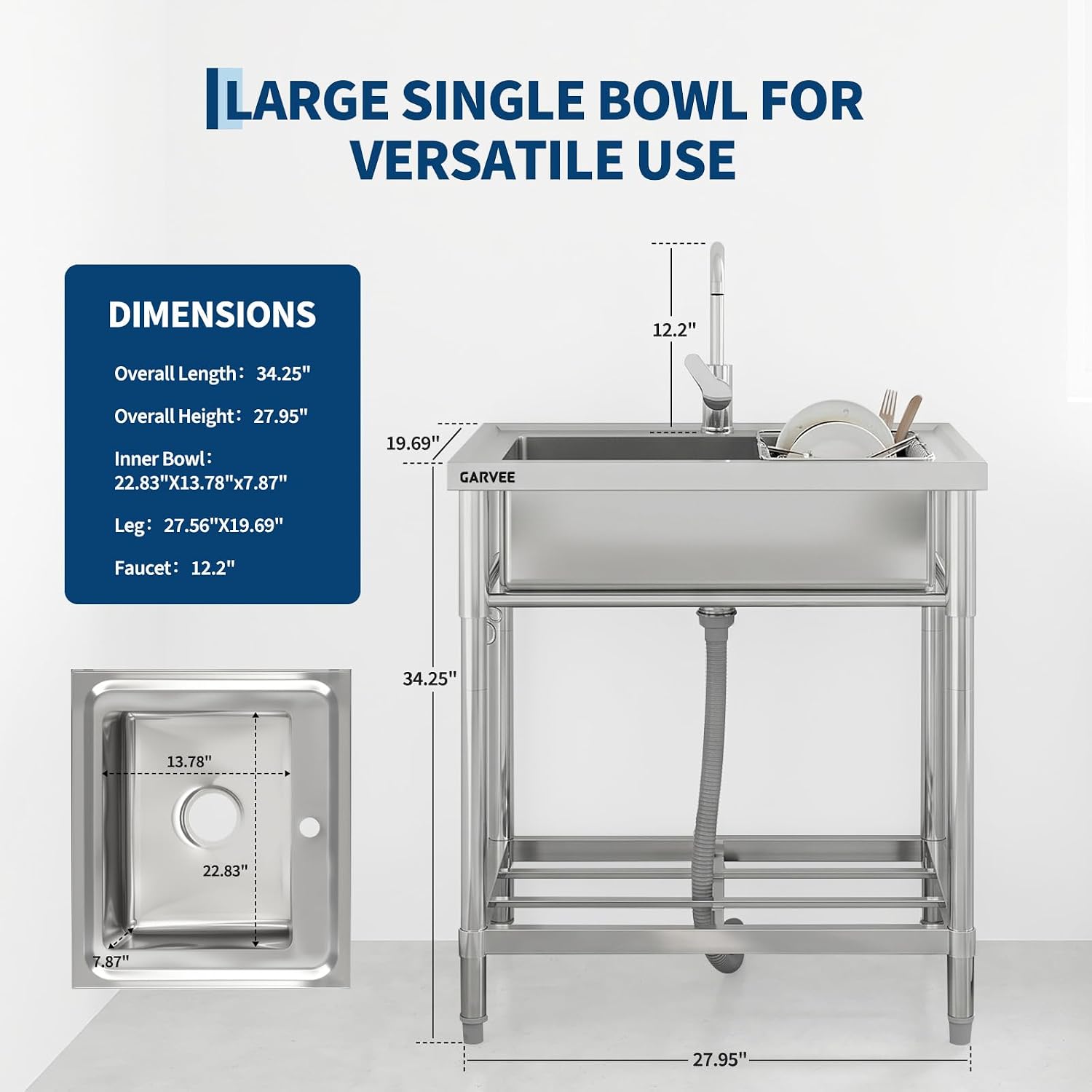 Stainless Steel Utility Sink W - Commercial Kitchen Taps recension och pris