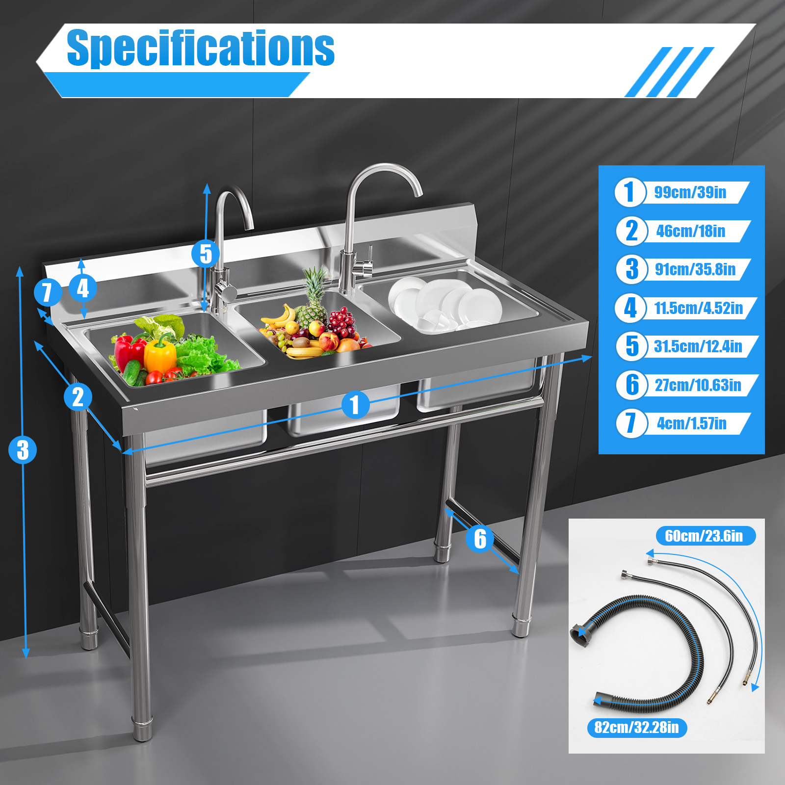 304 Stainless Steel 3 Basin Ki - Commercial Kitchen Taps recension och pris