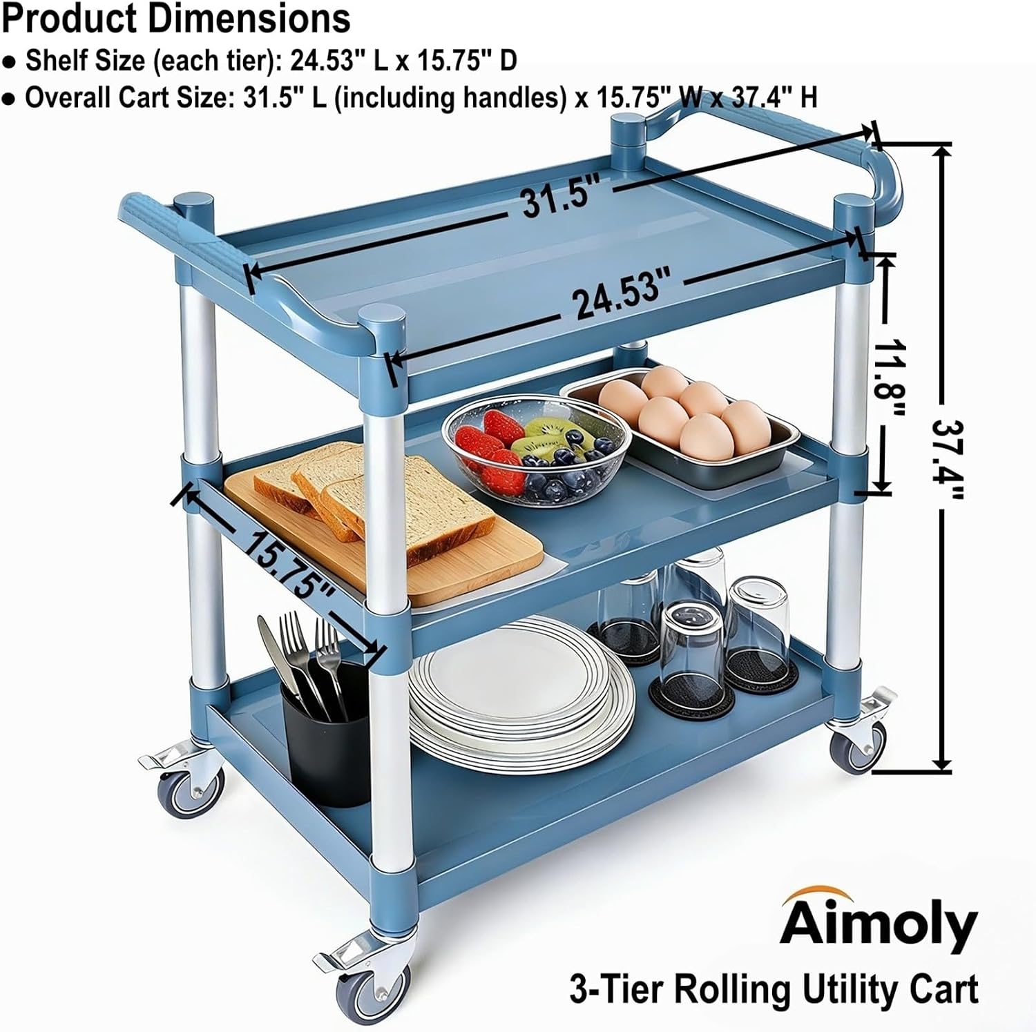 3 Tier Rolling Utility Cart On - Commercial Kitchen On Wheels recension och pris