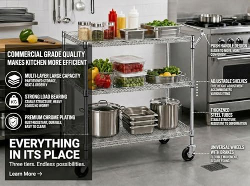 Heavy Duty 3 Tier Rolling Util - Commercial Kitchen On Wheels recension och pris