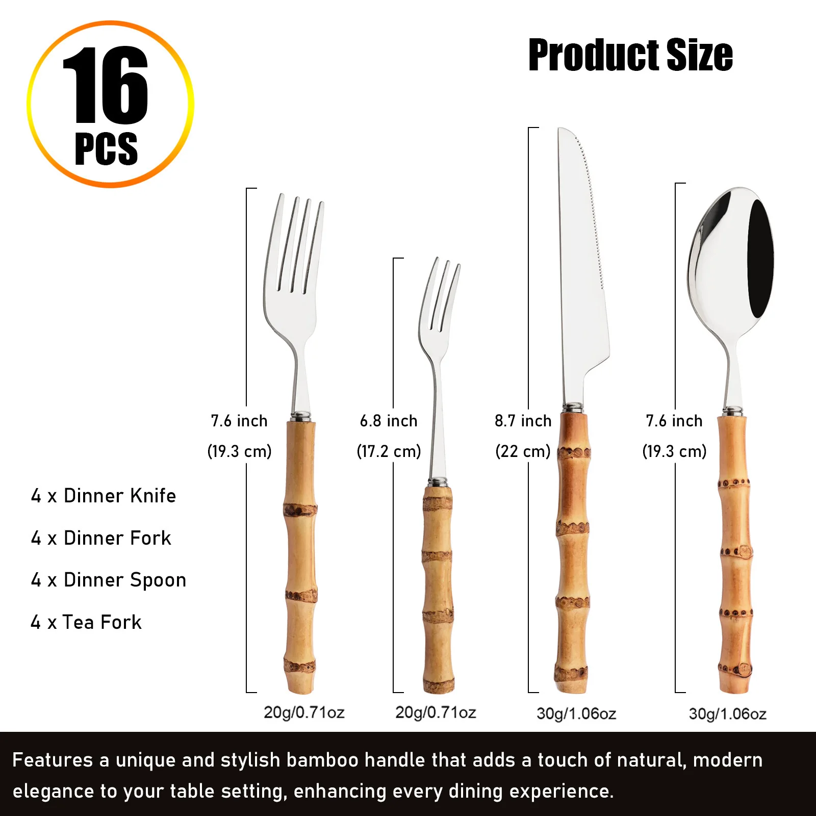 16Pcs Bamboo Tableware Set Sta - Commercial Kitchen Knives recension och pris