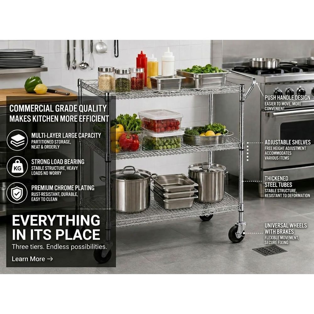 Heavy Duty 3 Tier Rolling Util - Commercial Kitchen On Wheels recension och pris