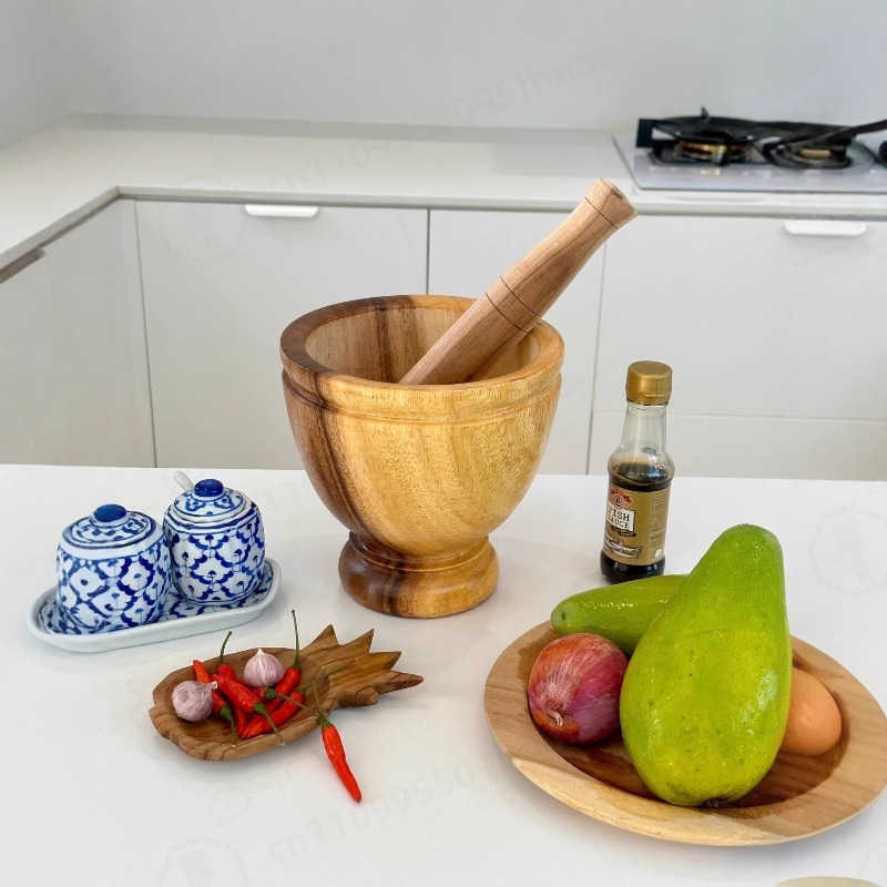 Natural Acacia Wood Mortar and - Commercial Kitchen Grinder recension och pris