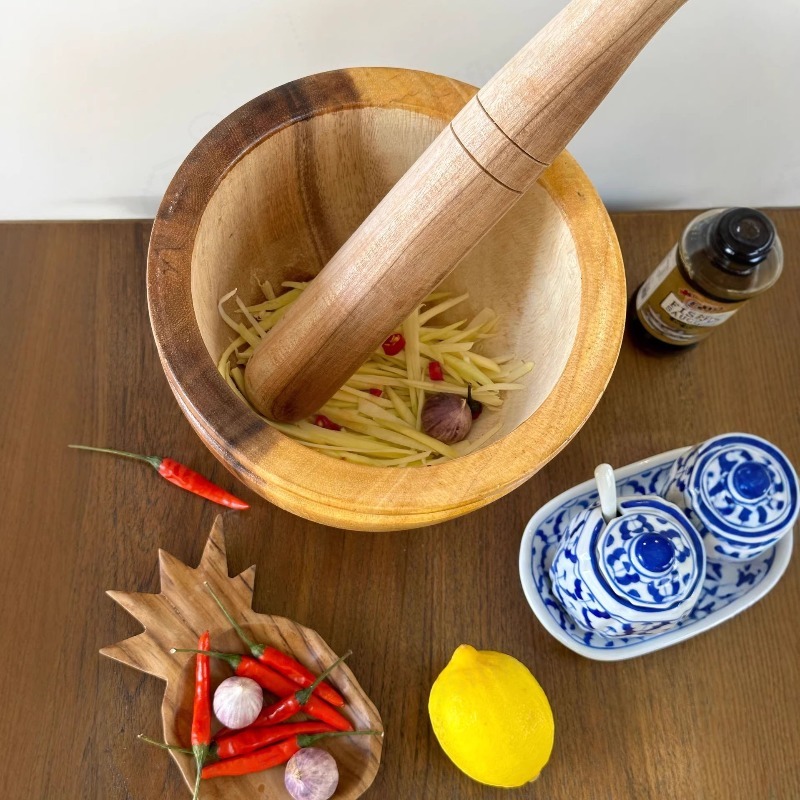 Natural Acacia Wood Mortar and - Commercial Kitchen Grinder recension och pris