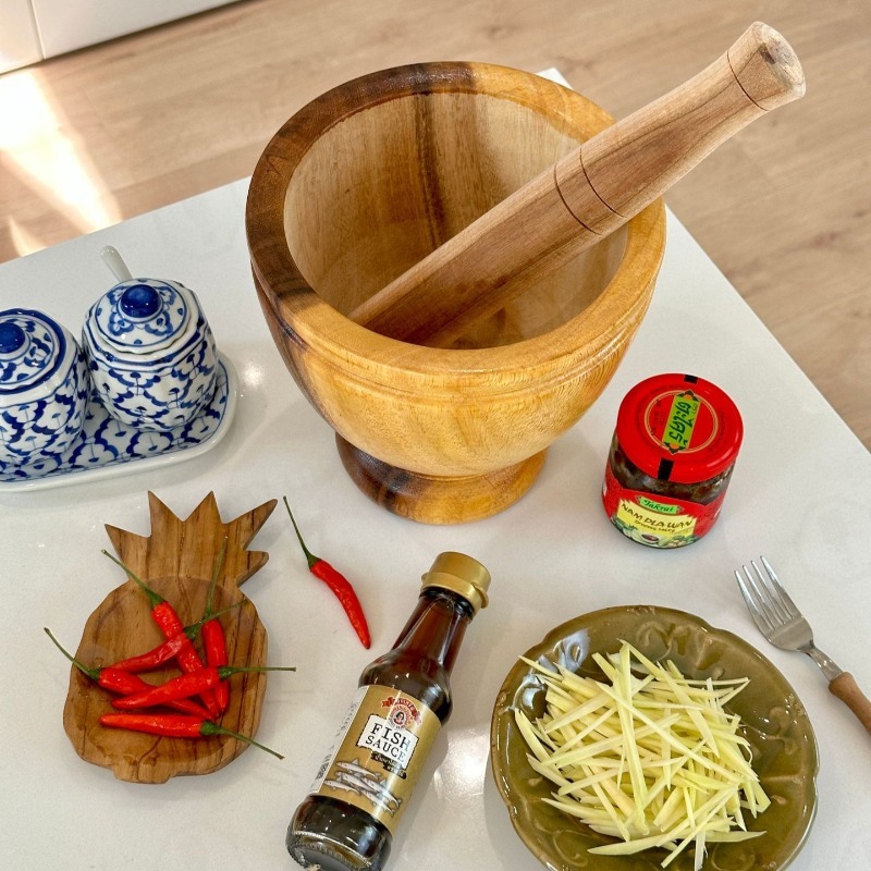 Natural Acacia Wood Mortar and - Commercial Kitchen Grinder recension och pris
